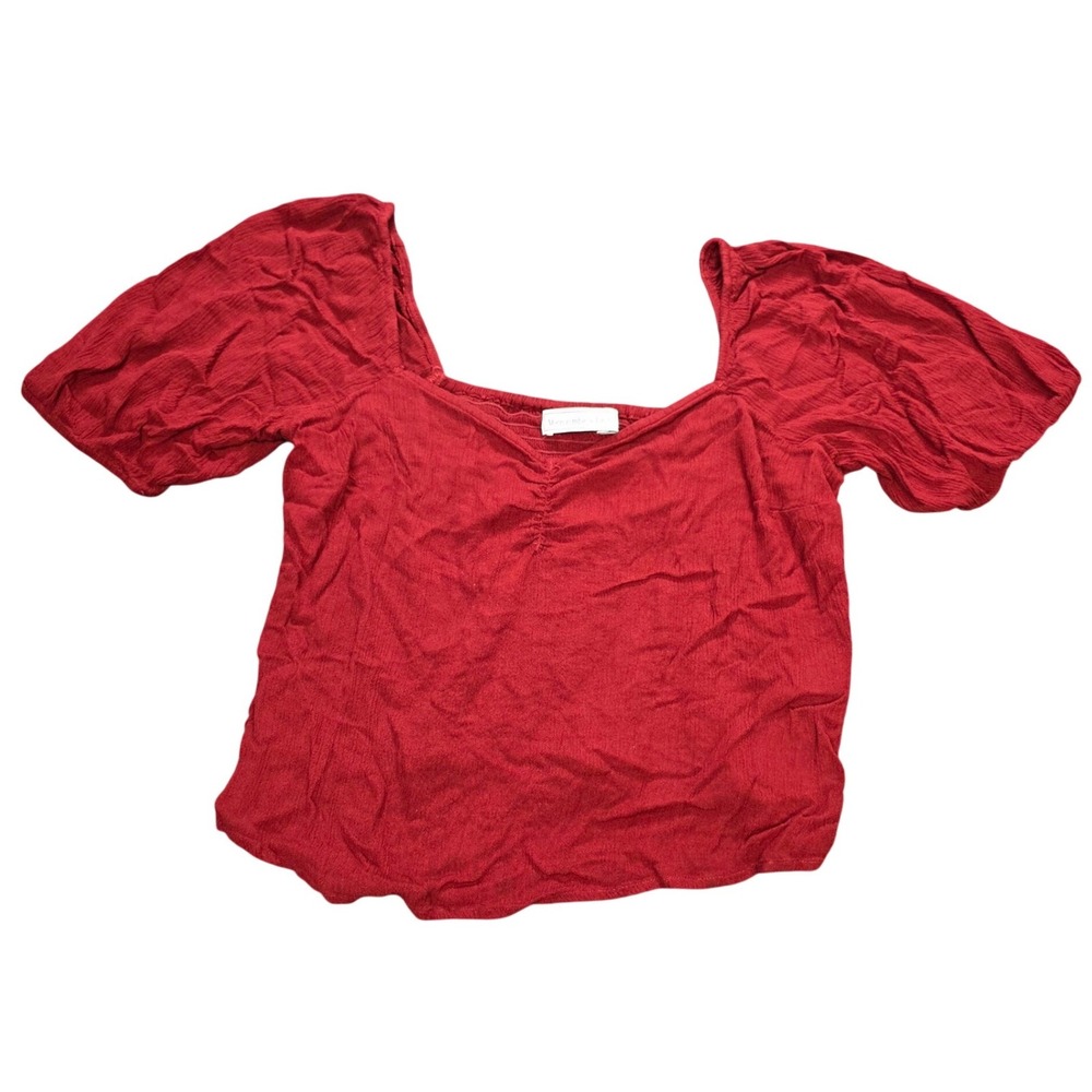 Abercrombie & Fitch Smocked Back Top Juniors Size M Red Y2K Style Puff Sleeve